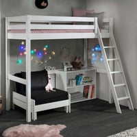 Hoogslaper Claire 90x200cm met boekenkast en zetelbed - wit