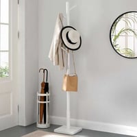 Massief houten kapstok - 8 haken voor jassen, hoeden, tassen - entree, hal - wit