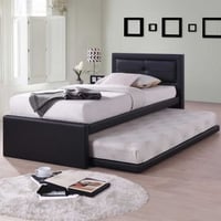 Zwart Eenpersoonsbed Rodan met logeerbed - kunstleer bed