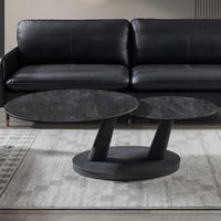 Salontafel Sapporo - Ø80x45cm - draaibaar - metaal en steen - zwart marmer