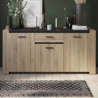 Dressoir Shane 3 draaideuren, 3 legplanken en 1 lade-Kronberg eik/Sidewalk zwart