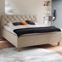 Bed San Marino 160x200cm met opbergruimte kunstleer - beige/eik