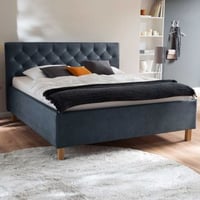 Bed San Marino 180x200cm met opbergruimte kunstleer - blauw/eik