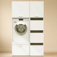 Kasten voor wasruimte Linea - 116x67x200cm - 5 deuren & 1 lade - wit