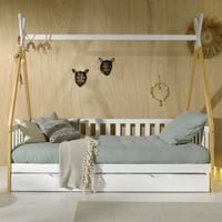 Tipibed 90 x 200cm met hekje en bedlade dennenhout - wit