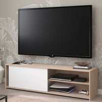 Tv-meubel Leandro - 155x40x43cm - met schuifdeur - eikdecor/wit