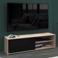 Tv-meubel Leandro - 155x40x43cm - met schuifdeur - eikdecor/zwart