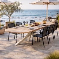 Tuintafel Feliz Gescova - Teakhouten blad en beige aluminium - 110x280x75cm