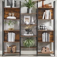 Boekenkast/plank in industriële stijl, 14 opbergplanken, metalen frame, 158x24x166 cm, rustiek bruin/zwart