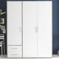 Kledingkast Valencia - 155x60x195cm - 3 deuren & 2 lades - wit/betonlook