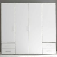 Kledingkast Valencia - 206x60x195cm - 4 deuren & 4 lades - wit/betonlook