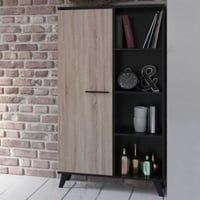 Vitrinekast Wilke 1 draaideur en 6 legplanken-geborstelde eik/matzwart