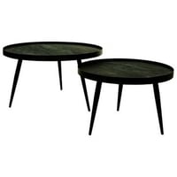 Salontafels Odessa - Ø76x44/Ø58x40cm - mangohout en metaal - zwart