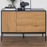 Dressoir Dover 120cm 1 deur & 3 lades - zwart/wilde eik 