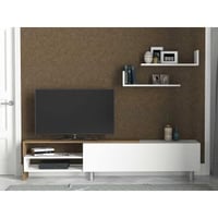 Tv-meubel Dizayn - 181x31x41cm - met 1 deur & 2 wandplanken - wit/walnoot