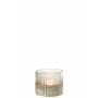 Theelichthouder geribbeld glas zilver/transparant small