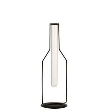 Vaasje 1 tube fles metaal/glas zwart large