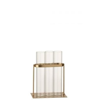Vaasje 3 tubes metaal/glas goud