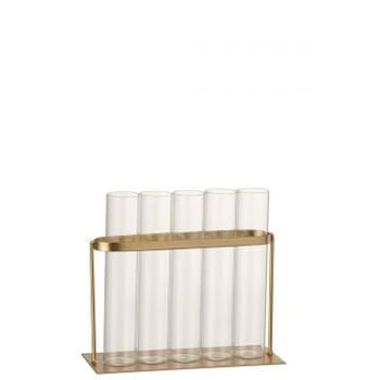 Vaasje 5 tubes metaal/glas goud