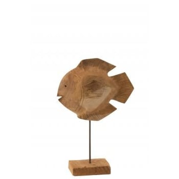 Vis op voet teak hout naturel large