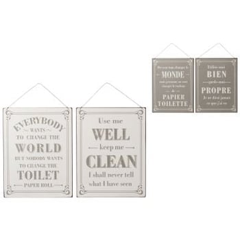 Plakkaat toilet mix engels/frans metaal wit/zwart assortiment van 2
