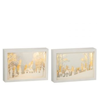 Kader laag 3d led winter pvc/glas zilver assortiment van 2