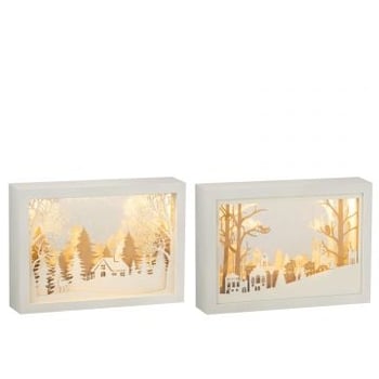Kader laag 3d led winter pvc/glas goud assortiment van 2