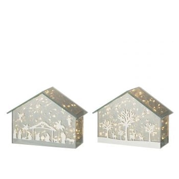 Decoratie led huis bomen+dieren glas goud assortiment van 2