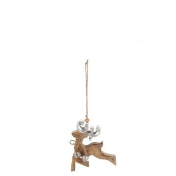 Hanger rendier mango hout naturel/zilver