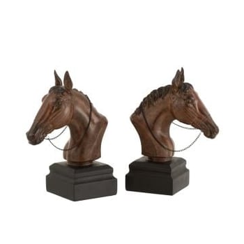 Set 2 boekensteun paard poly bruin