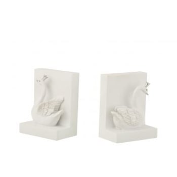 Set 2 boekensteun poly wit/zilver
