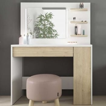 Make-uptafel Glamour met verlichting - wit/eik