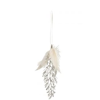 Hanger veren+steen glitter zilver/wit
