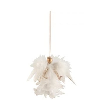 Hanger engel veren glitter ecru/goud