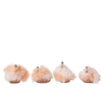 Kip veren keramiek wit/roze s assortiment van 4