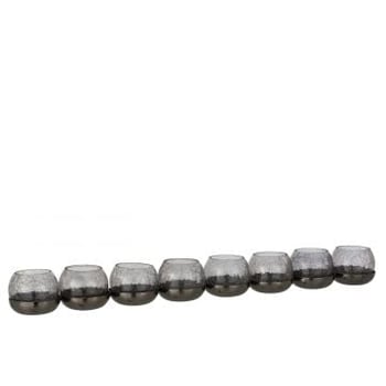 Theelichthouder 8 bol craquele glas/stainless steel zwart