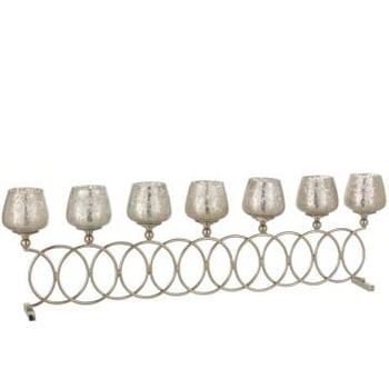Theelichthouder 8 ringen craquele glas nickel