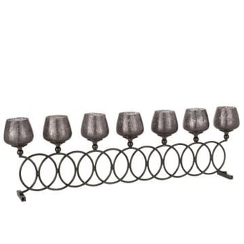 Theelichthouder 8 ringen craquele glas smokey grey