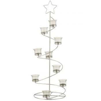 Theelichthouder boom spiraal metaal/glas zilver large