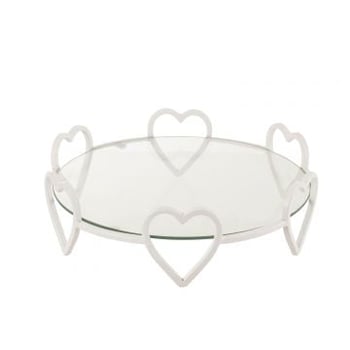 Schotel rond harten metaal/glas wit