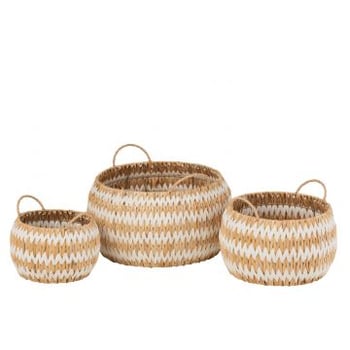 Set van 3 manden lys rond plat gras naturel/wit