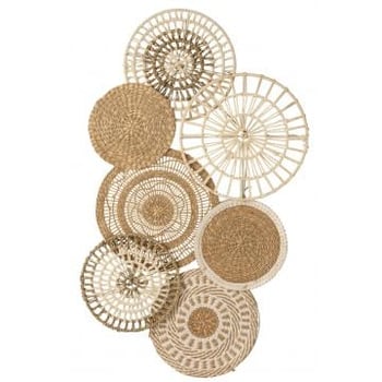 Muurdecoratie cirkels zeegras/katoen naturel/wit