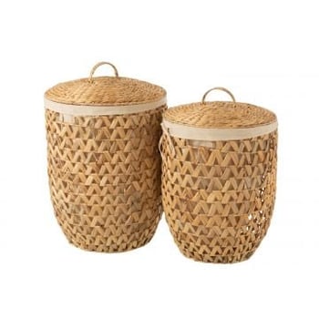 Set van 2 wasmanden + deksel waterhyacinth naturel