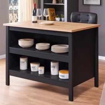Kookeiland Julina | Ambachtelijk Eikenhouten Blad | 124 x 75 x 91,5 cm | Zwart