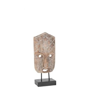 Figuur masker primitief op voet alabasia hout bruin/wit small