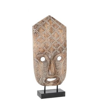 Figuur masker primitief op voet alabasia hout bruin/wit large