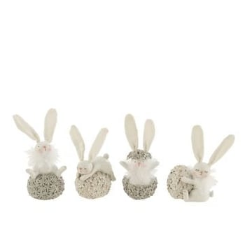 Konijn met ei poly wit/grijs small assortiment van 4