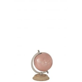 Wereldbol op voet hout light roze/goud small