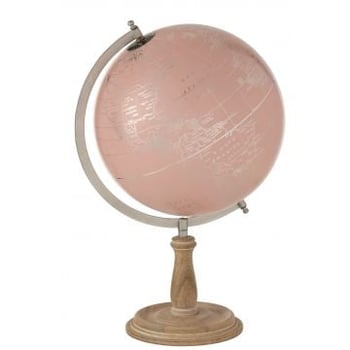 Wereldbol op voet hout light roze/goud medium