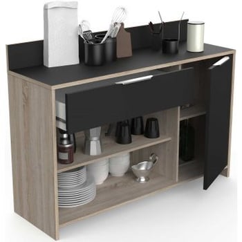 Microgolfkast Michael 1 lade, 2 open vakken, 1 draaideur en 1 legplank-ruwe eik/zwart